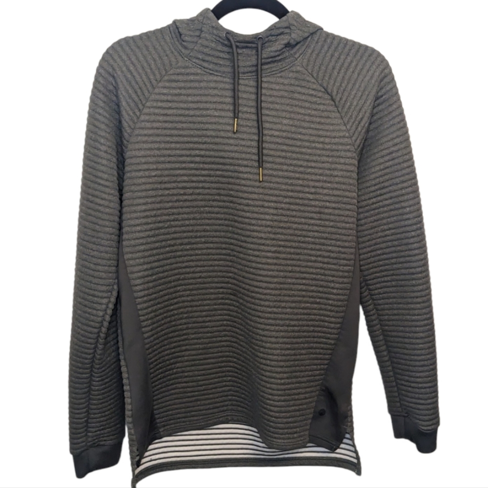 Apana Gray Striped Pullover Hoodie Sweater Size S 🖤✨
